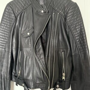 Zara Black Quilted Leather Motorcycle Jacket